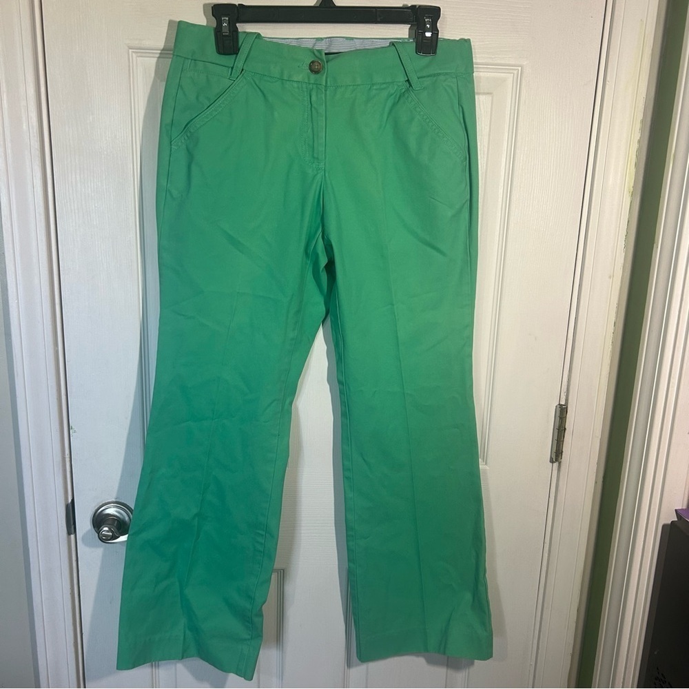Lands End Women’s Pants Size 6P Bootcut Dark Mint Green Preppy Petite Cotton